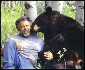 Jean Simpson with bear at Earthfire Institute